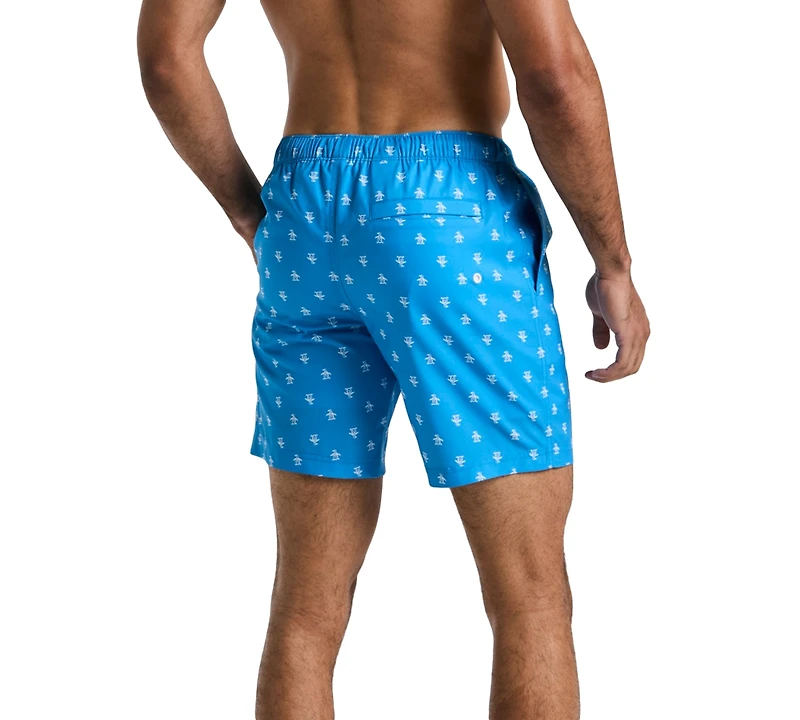 Original Penguin Men's Slim Fit Logo Print Drawstring 7" Swim Trunks