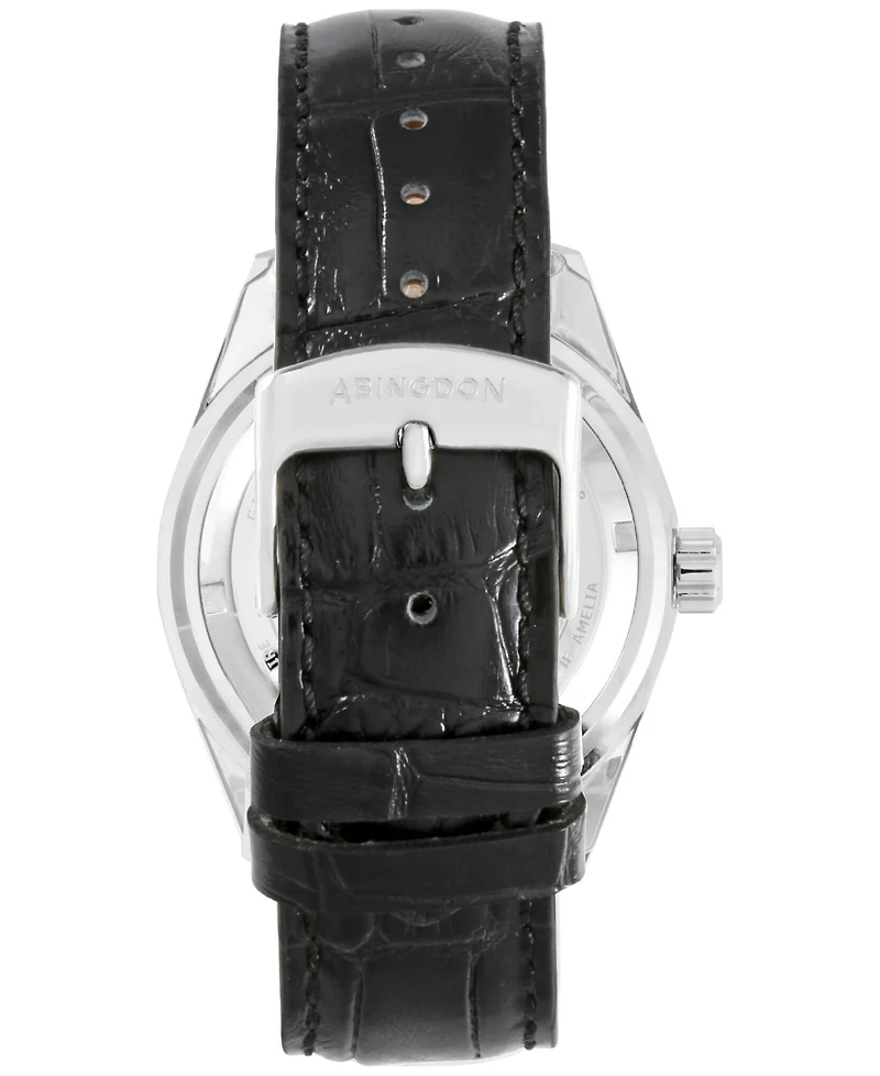 Abingdon Co. Women's Amelia Swiss Gmt Black Leather Strap Watch 40mm