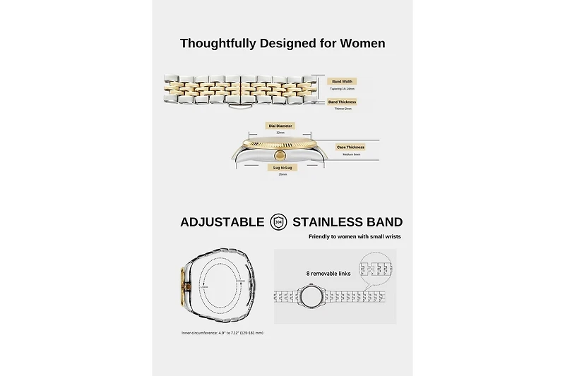 Women's Watch 32mm Dial Calendar Stainless Steel Strap Victoria Hyde