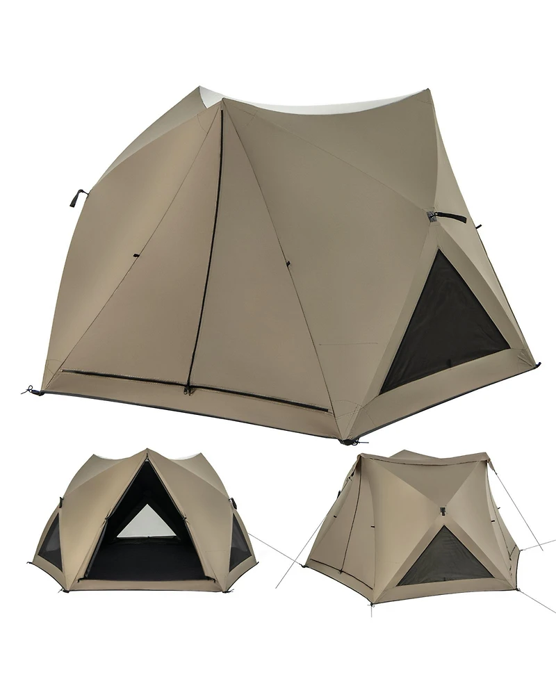 6-Sided Pop-up Family Tent with Rainfly, Skylight, 3 Doors, 3 Windows