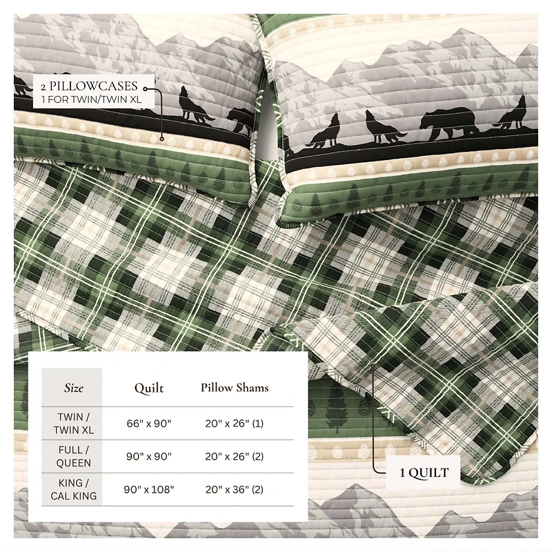 Linery & Co. Mountain Scape & Plaid Microfiber Quilt Set With Shams