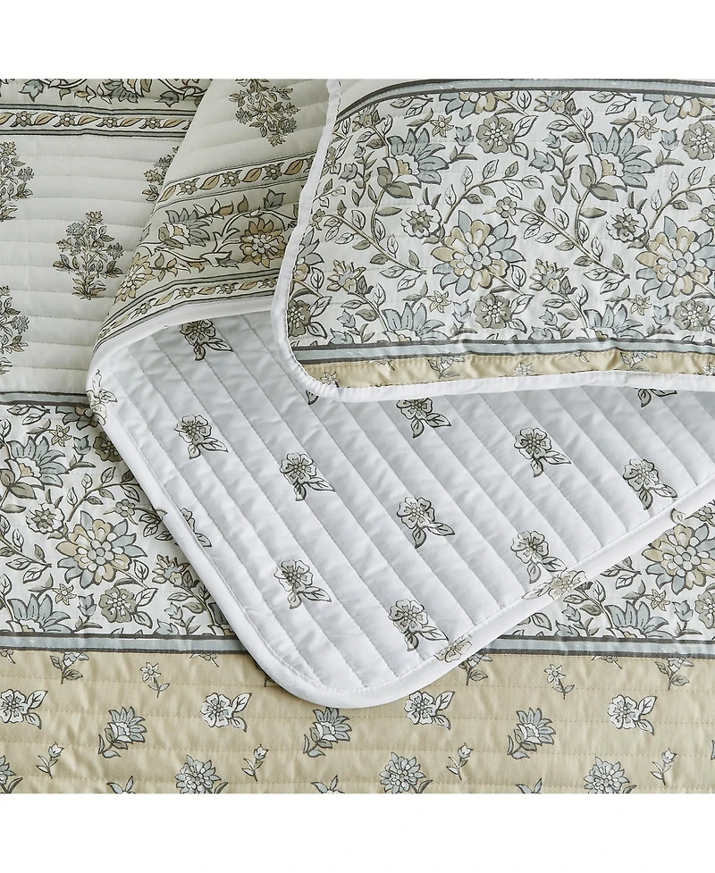 Linery & Co. Floral Stripe Printed Reversible Stitched Quilt Set with Shams