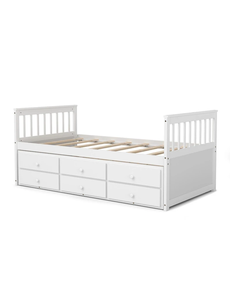 Twin Captain's Bed with Trundle and 3 Storage Drawers