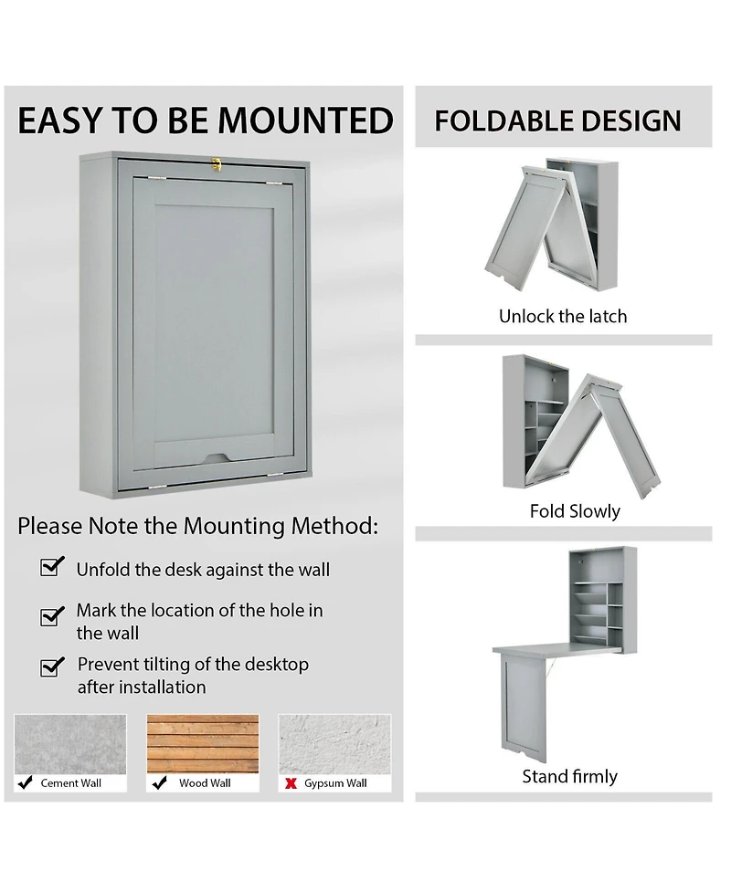 Wall-Mounted Fold-Out Convertible Floating Desk Space Saver