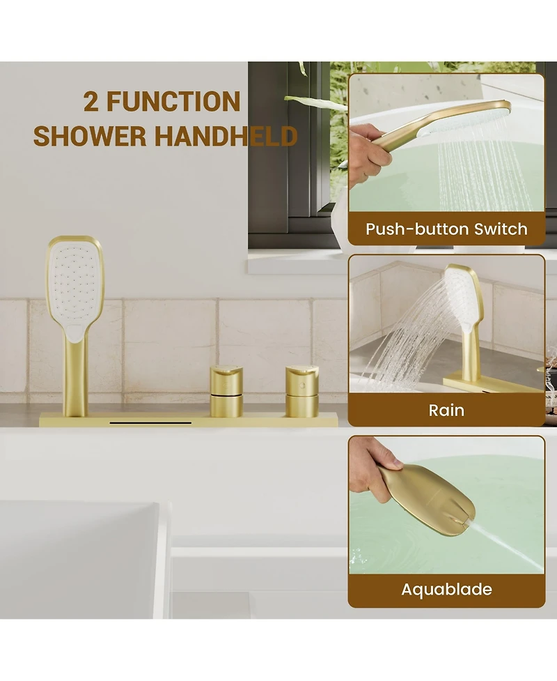 Casainc 2 Handles Deck Mounted Bathroom Tub Faucet Trim with Handshower