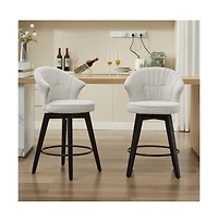 Set of 2 Swivel Counter Height Stools, 24.6" Chenille Upholstered Chairs with Wingback & Solid Wood Legs for Kitchen Island-The Pop Home
