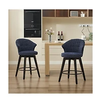Set of 2 Swivel Bar Stools, Chenille Upholstered Counter Height Chairs with Wing-Back & Solid Wood Legs-The Pop Home