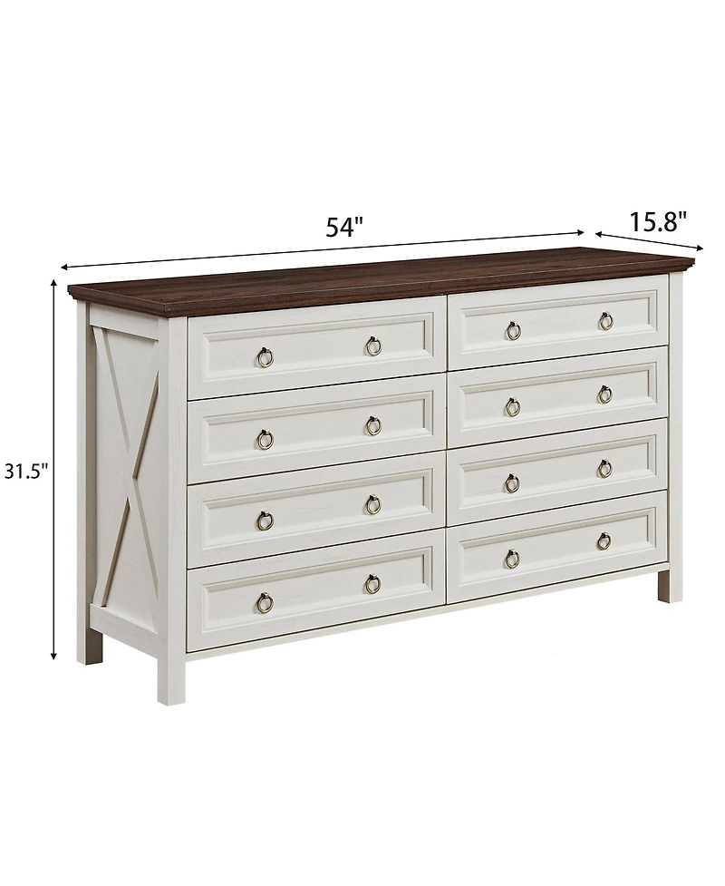 Farmhouse 8 Drawers Dresser Chests for Bedroom, Wood Rustic Tall Chest of Drawers, Dressers Organizer for Bedroom, Living Room, Hallway