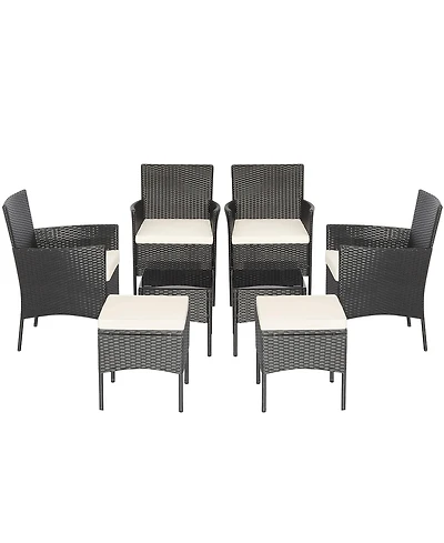 Gymax 8 Piece Patio Pe Rattan Sofa Set Outdoor Conversation Furniture Set w/ Ottoman Tables