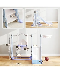 Qaba 4 in 1 Toddler Slide and Swing Set w/ Climber, Basketball Hoop,