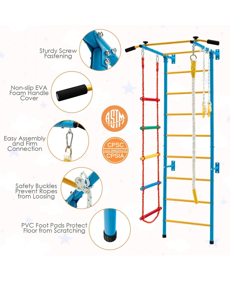 5 In 1 Kids Indoor Gym Playground Swedish Wall Ladder