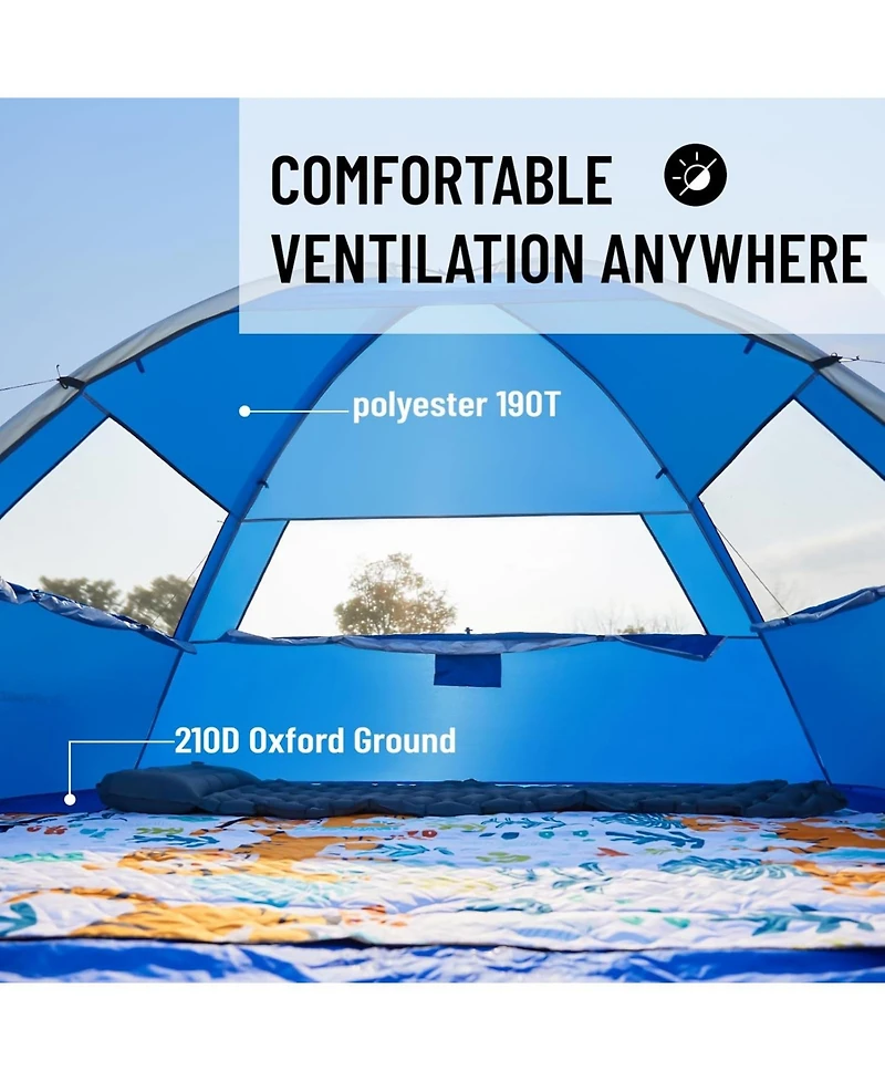 EchoSmile Beach Tent Sun Shelter for 3 Person, Beach Canopy Sun Protection Upf 50+, Easy Setup & Lightweight & Portable Cabana Tent Sun Shade for Baby