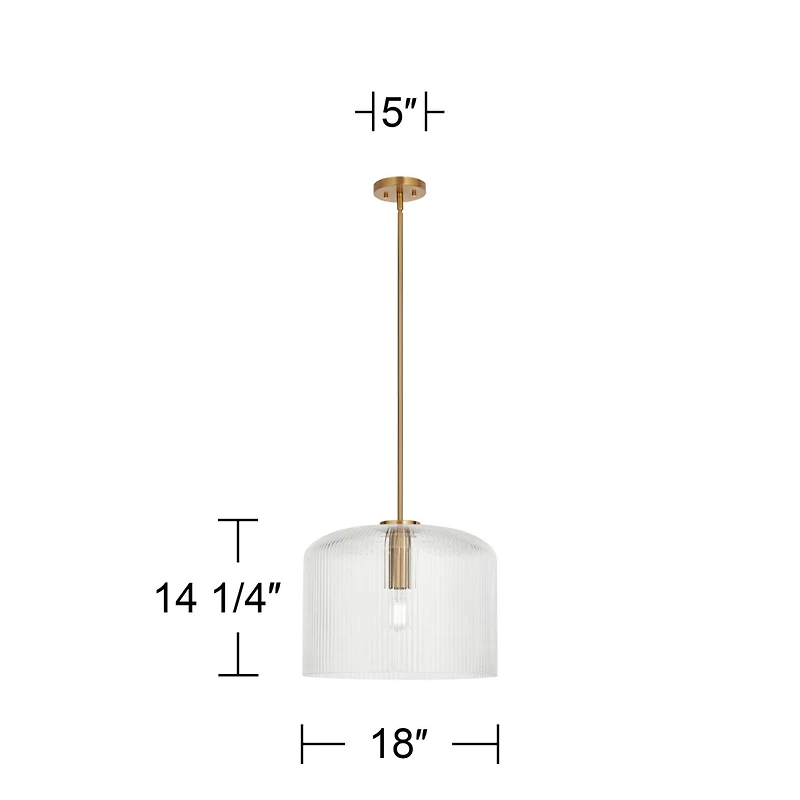 Possini Euro Lallie 18" Wide Warm Brass Ribbed Glass Pendant Light - Possini Euro Design