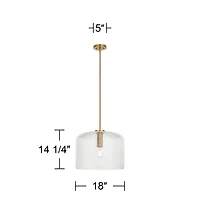Possini Euro Lallie 18" Wide Warm Brass Ribbed Glass Pendant Light - Possini Euro Design