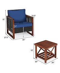 Gymax 3 Piece Outdoor Furniture Set Rattan Wicker Patio Conversation Set w/ Cushion