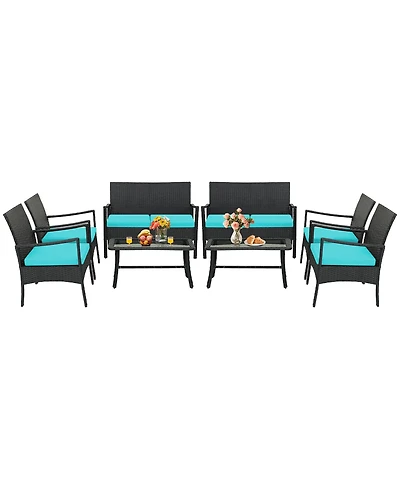 Gymax Piece Outdoor Pe Wicker Furniture Conversation Set Patio Rattan w/ Table Sofa Chair