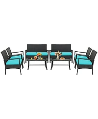 Gymax Piece Outdoor Pe Wicker Furniture Conversation Set Patio Rattan w/ Table Sofa Chair