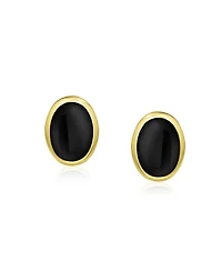 Bling Jewelry 7x9 Mm Black Onyx Turquoise Amber Oval Stud Earrings 14K Gold Silver