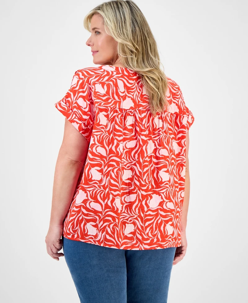 Style & Co Plus Printed V-Neck Top, Exclusively at Macy's