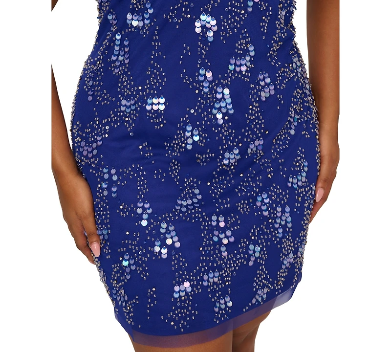 Adrianna Plus Scoop-Neck Beaded Mini Dress