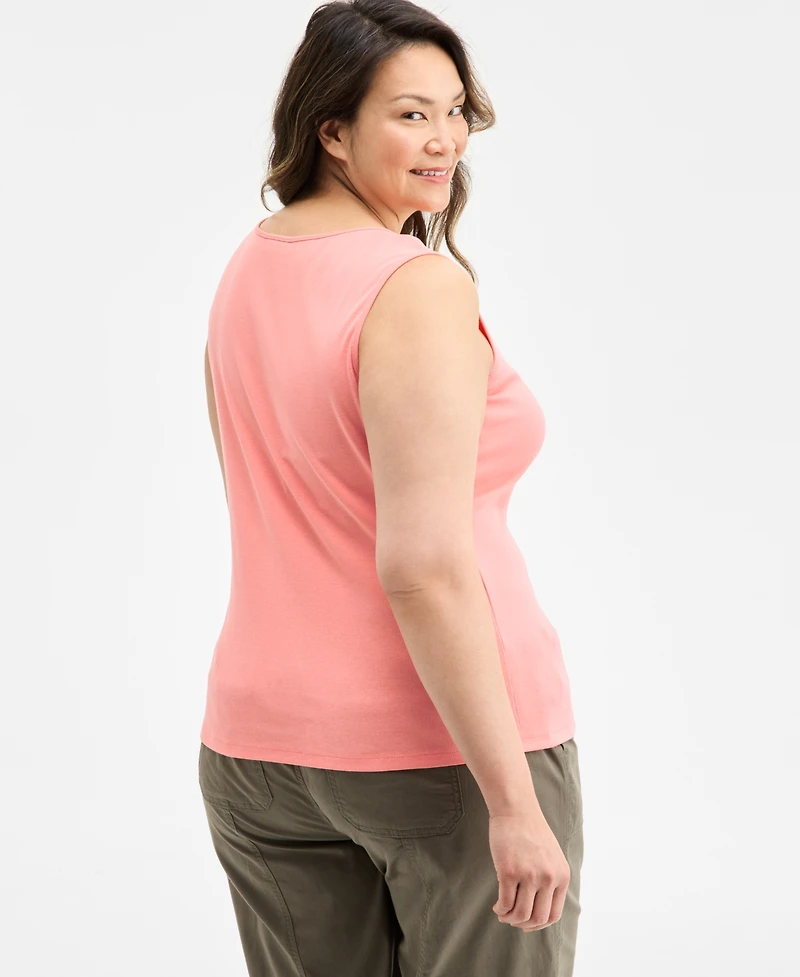Style & Co Plus Cotton Square-Neck Tank Top, Exclusively at Macy's