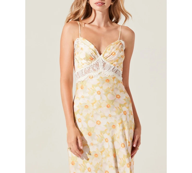Astr the Label Women's Ivanna Floral Lace-Trim Sweetheart Maxi Dress