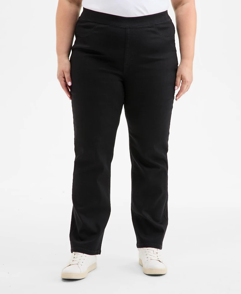 Style & Co Plus Size Straight-Leg Pull-On Jeans, Exclusively at Macy's