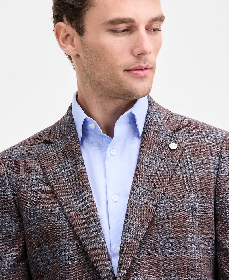 Ted by Baker Men's Modern-Fit Brown Blue Plaid Sport Coat
