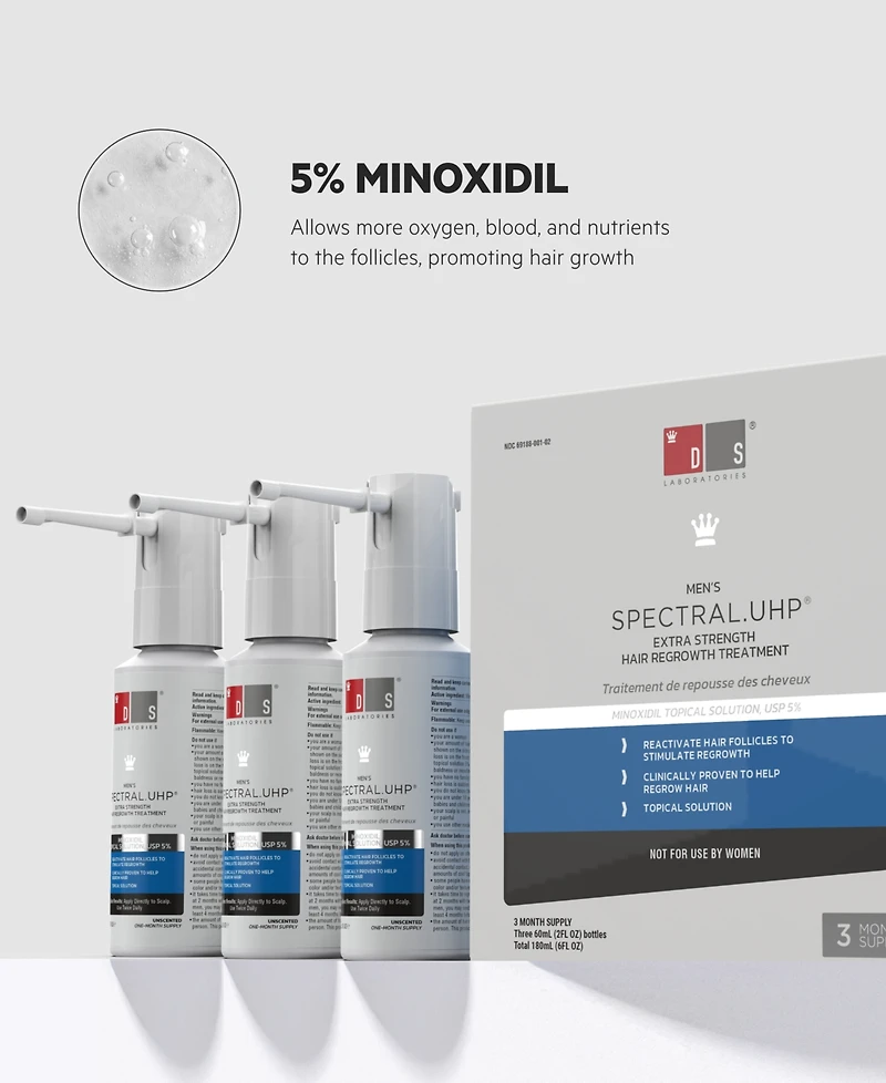 Ds Laboratories Spectral.uhp Men's Extra Strength Regrowth Treatment With Minoxidil 5%, 3-Month Supply