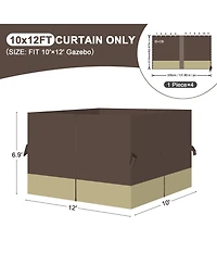 Aoodor Gazebo Curtain 10' x 12' Replacement Universal 4 Panel Sidewalls (Only Curtain)