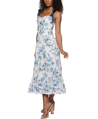Alex & Sophia Juniors' Tie-Strap Printed Embroidered Eyelet Midi Dress