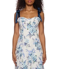 Alex & Sophia Juniors' Tie-Strap Printed Embroidered Eyelet Midi Dress