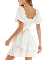 Crystal Doll Juniors' Embroidered Eyelet Puff-Sleeve Dress
