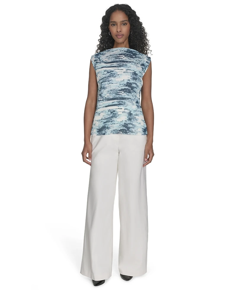 Calvin Klein Women's Printed Mesh Sleeveless Blouse