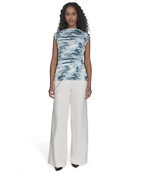 Calvin Klein Women's Printed Mesh Sleeveless Blouse