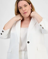 Kasper Plus Linen-Blend Blazer