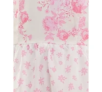 Crystal Doll Juniors' Floral-Print Bubble-Sleeve Smocked-Back Tiered Dress