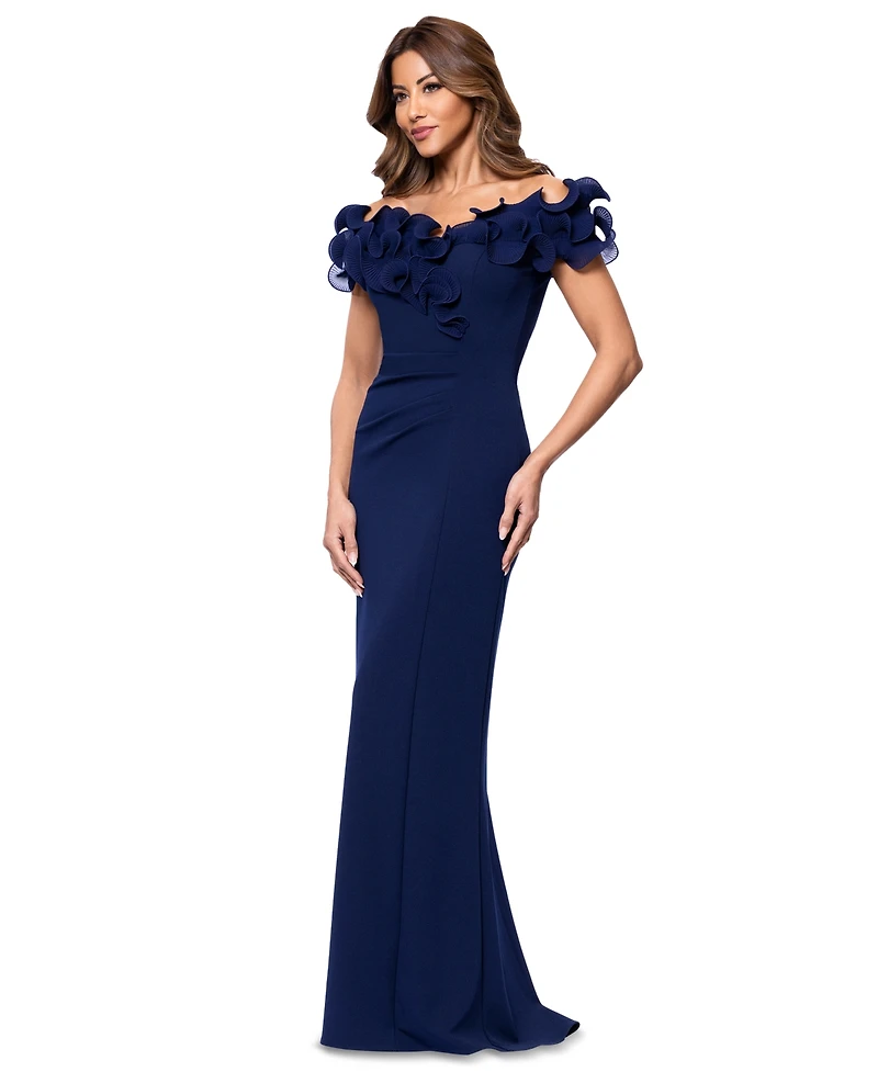 Xscape Petite Ruffled Sweetheart-Neck Fit & Flare Gown