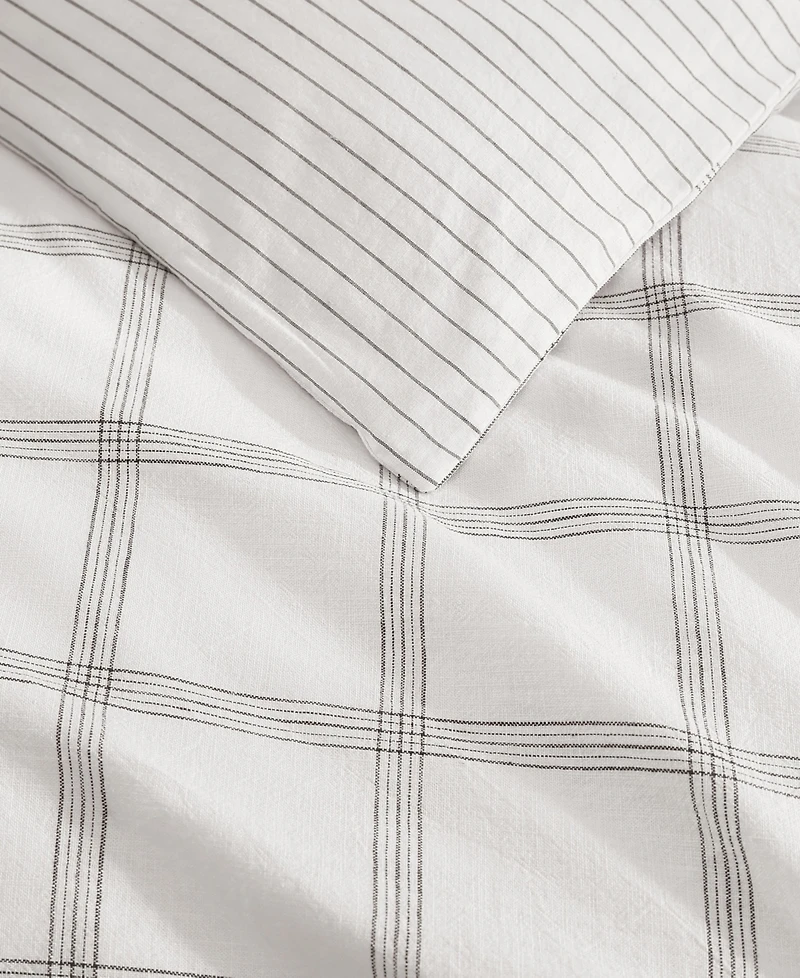 Tommy Hilfiger Modern Windowpane Faux Linen 3-Pc. Duvet Cover Set, Full/Queen