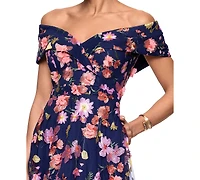 Xscape Women's Off-The-Shoulder Embroidered Floral Dress