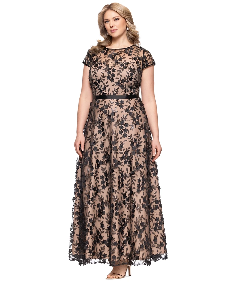 Xscape Plus Size Embellished 3D Flower Ball Gown