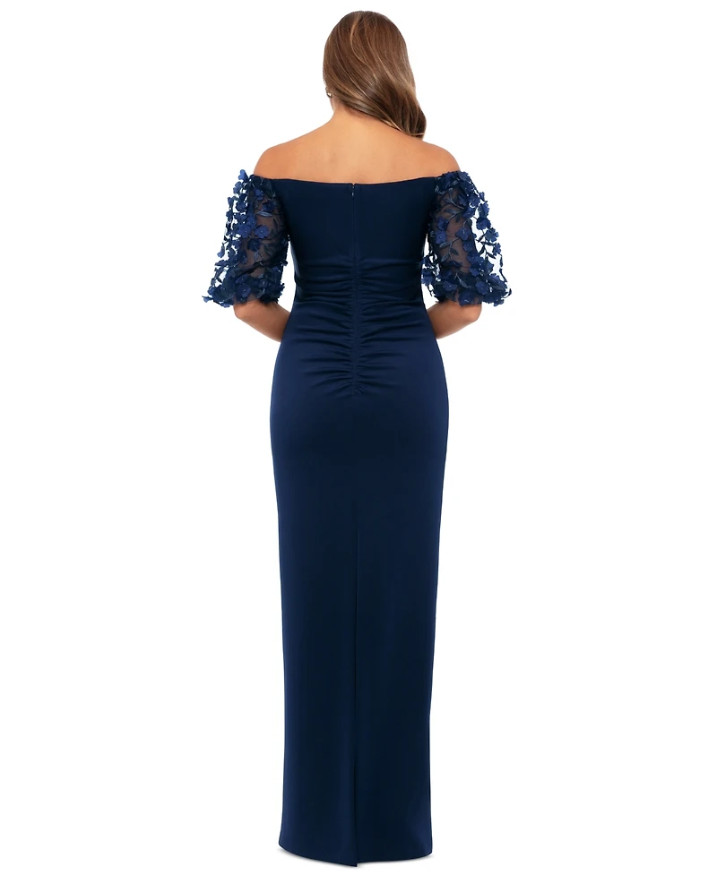 Xscape Petite Lace Off-The-Shoulder Sleeve Gown