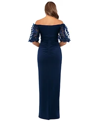 Xscape Petite Lace Off-The-Shoulder Sleeve Gown
