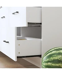 Famapy Grey Kitchen Cabinet with Glass Doors with 12 Drawers, Pantry Storage Cabinet with Shelves