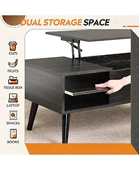 Wlive Wood Lift Top Coffee Table with Hidden Compartment and Adjustable Storage Shelf, Lift Tabletop Dining Table for Home Living Room, Office