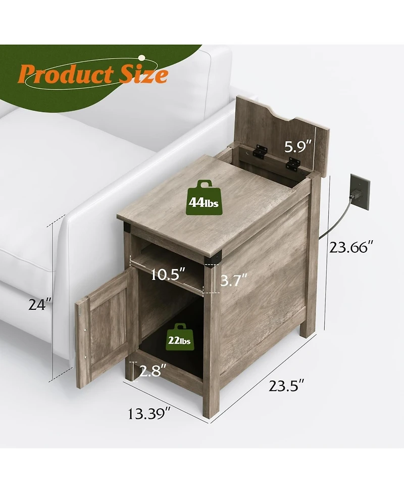 Wlive End Table with Charging Station, Side Table with Usb Ports and Outlets, Narrow Side Table for Small Spaces, Living Room, Couch