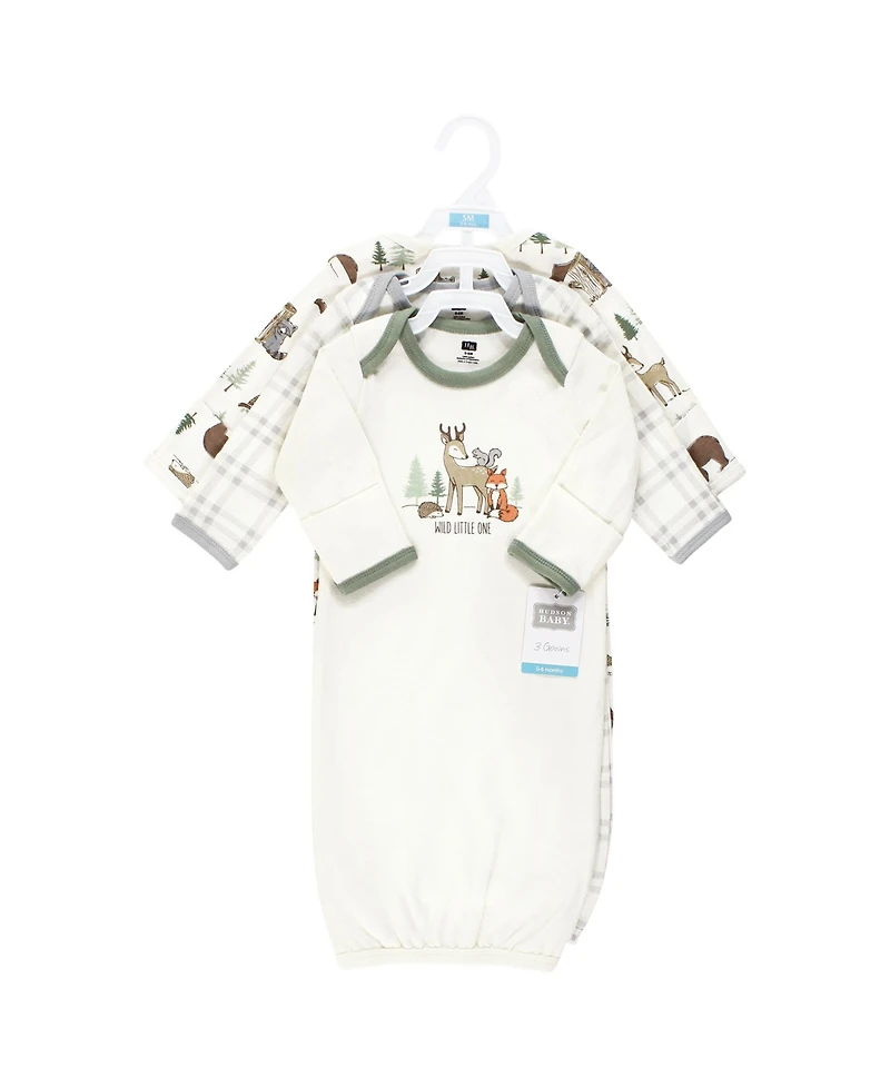 Hudson Baby Baby Boys Hudson Unisex 3Pk Interlock Gowns