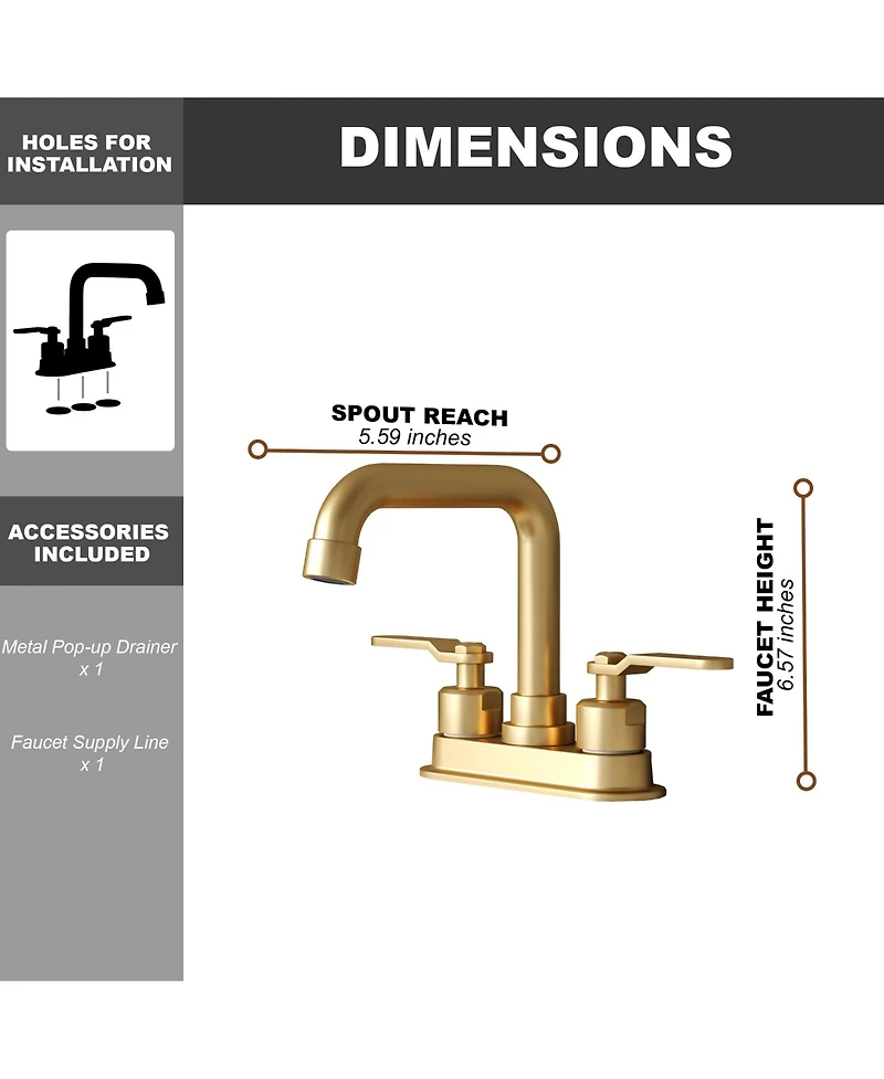 Dual Handle Bathroom Faucet with 360-Degree Swivel Spout, Pop-Up Drain, and Ceramic Cartridge