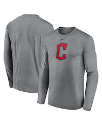 Nike Men's Heather Gray Cleveland Guardians Logo Legend Long Sleeve T-Shirt