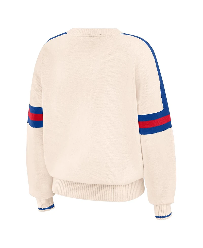 Wear by Erin Andrews Women's Cream Philadelphia 76ers Stripe Pullover Sweater